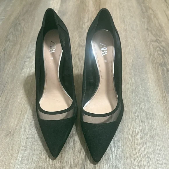 Zara Black Mesh Detail Heels - Picture 1 of 4